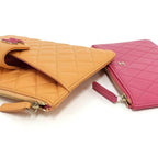 Chanel Quilted Pouch Set Leather Orange Pink Ap3659 — view 3