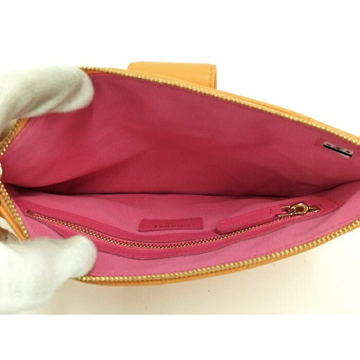Chanel Quilted Pouch Set Leather Orange Pink Ap3659 — view 8
