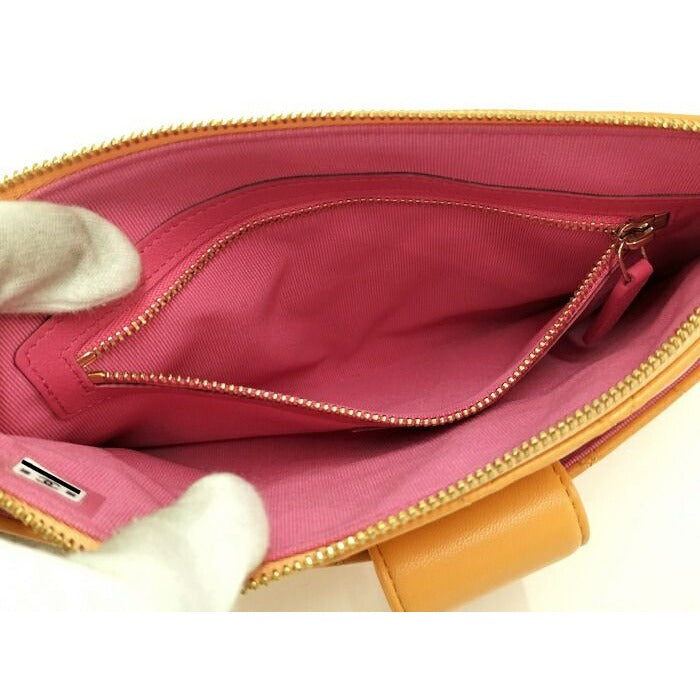 Chanel Quilted Pouch Set Leather Orange Pink Ap3659 — view 9