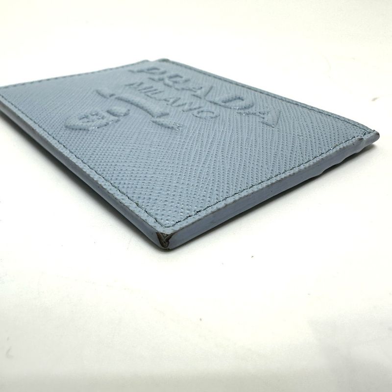 Prada Card Case with Embossed Logo 1 Mc025 Saffiano Leather Light Blue — view 6