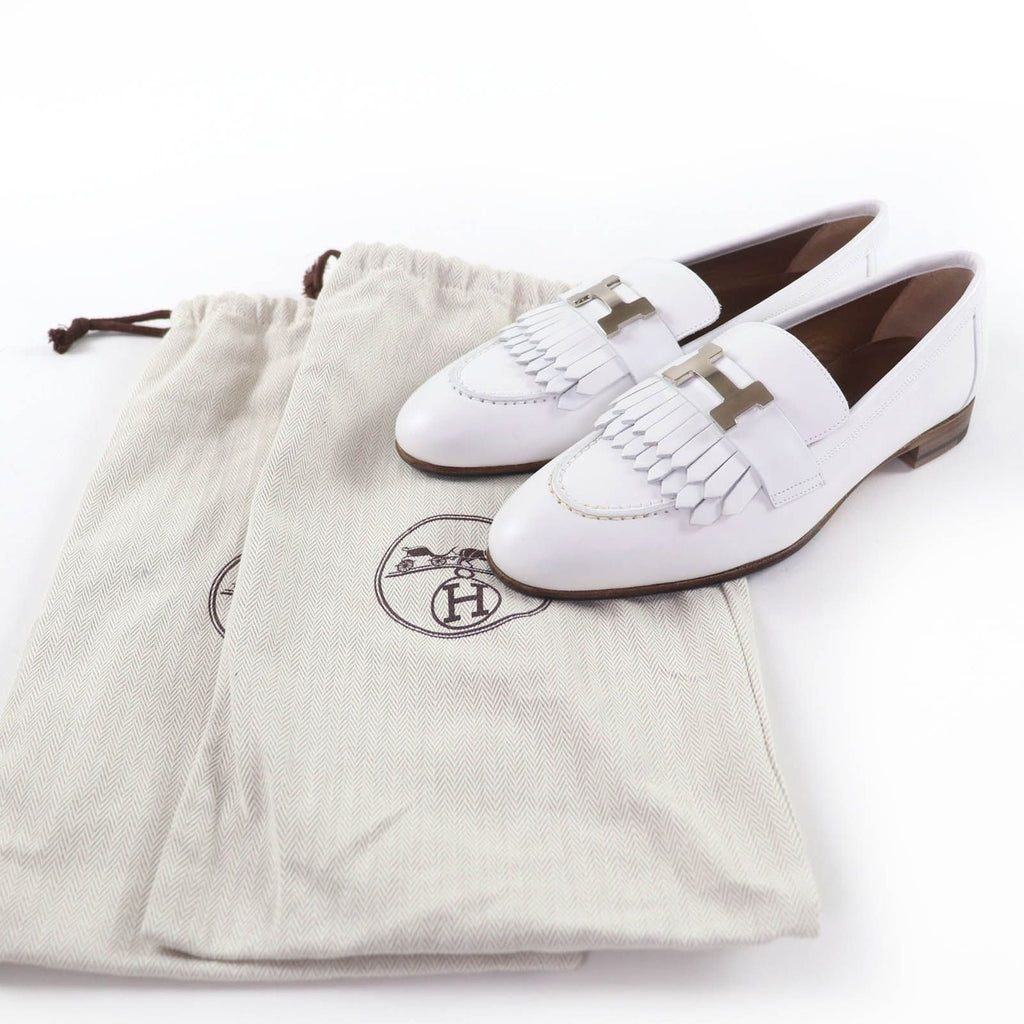 Hermes Moccasins Paris Royale Silver Buckle with Fringe Leather Belt — view 2