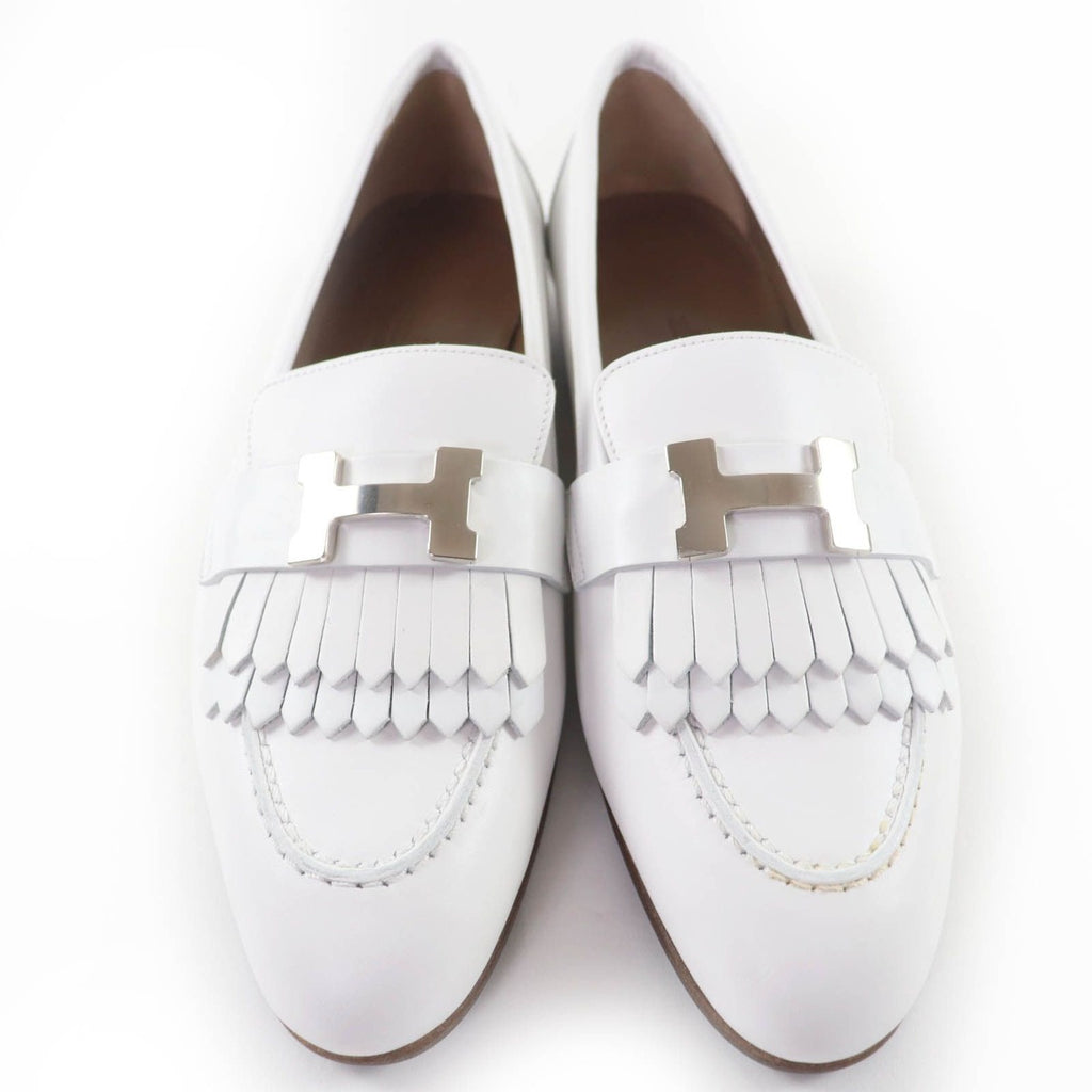 Hermes Moccasins Paris Royale Silver Buckle with Fringe Leather Belt — view 4