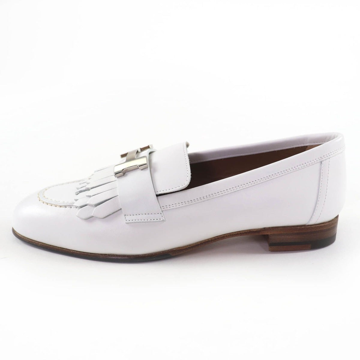 Hermes Moccasins Paris Royale Silver Buckle with Fringe Leather Belt — view 5