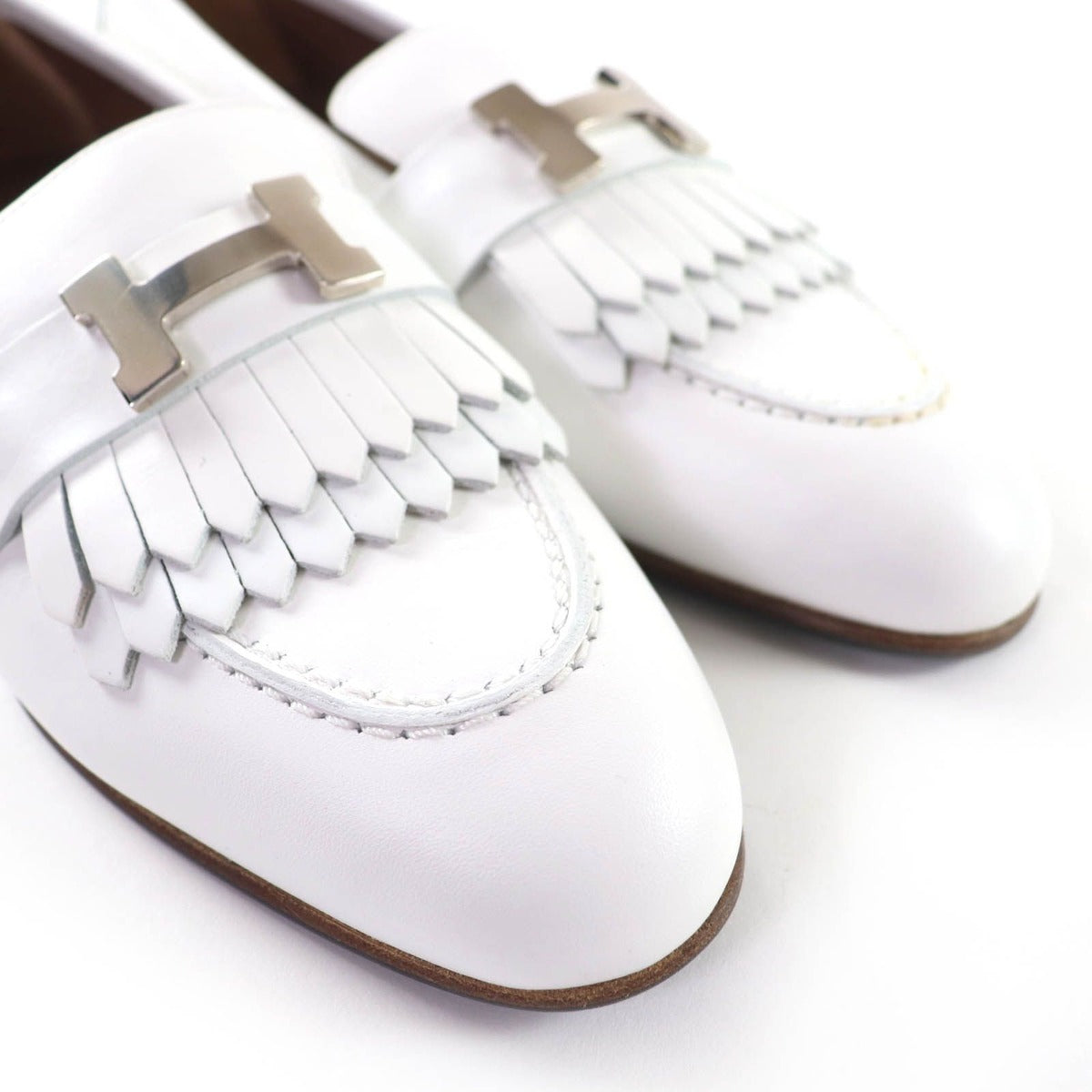 Hermes Moccasins Paris Royale Silver Buckle with Fringe Leather Belt — view 8
