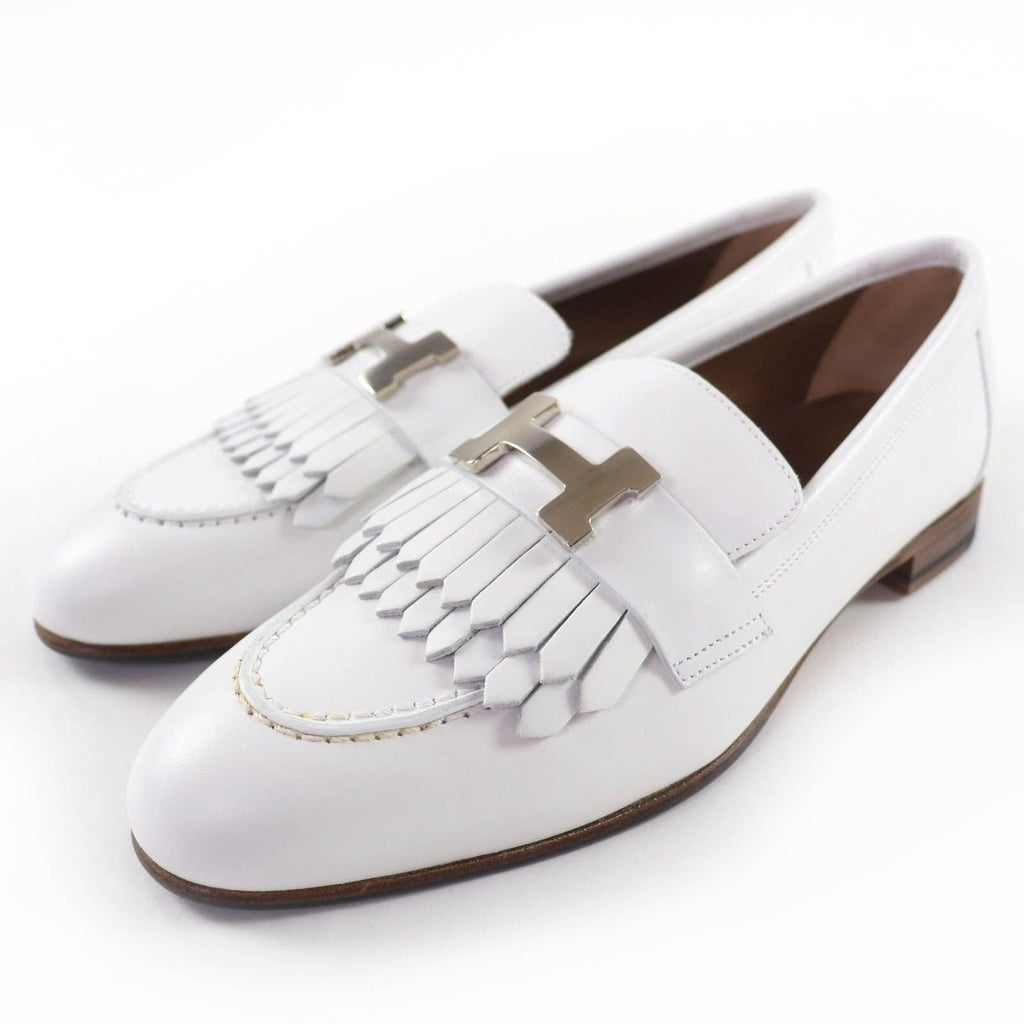 Hermes Moccasins Paris Royale Silver Buckle with Fringe Leather Belt
