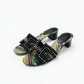 Hermes Oasis Sandals Shoes Suede Black Multicolor Studded Mules