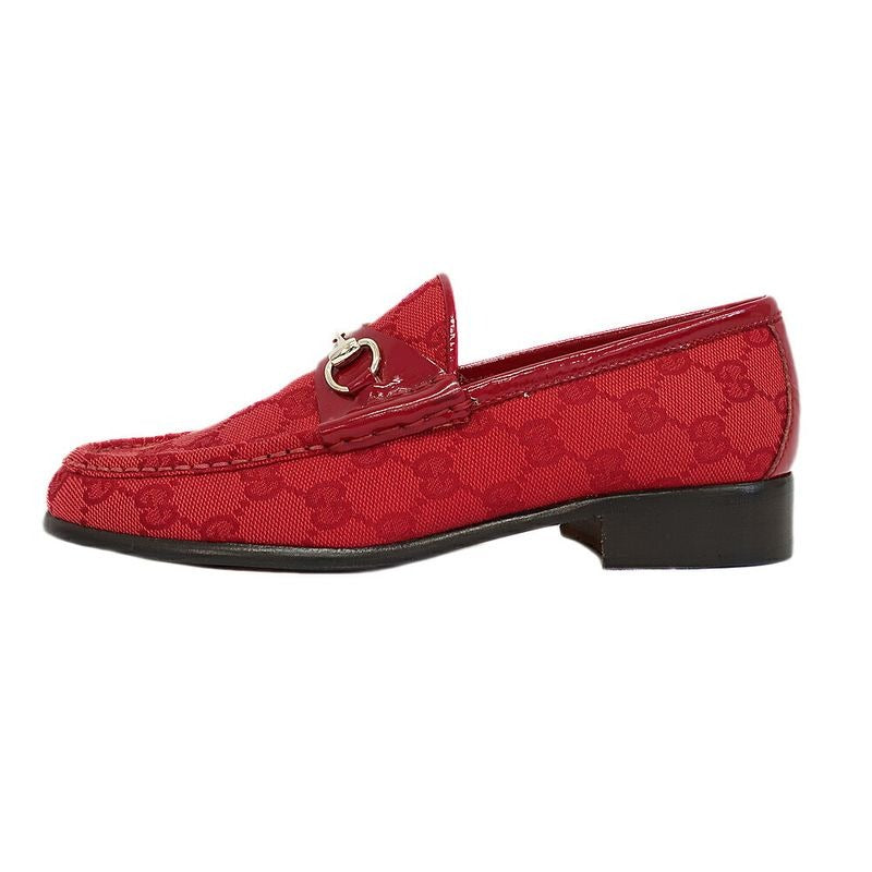 Gucci Loafers Horsebit GG Canvas Leather All Over Pattern Red Silver