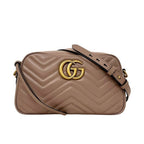Gucci Chain Shoulder Bag Beige GG Marmont Leather