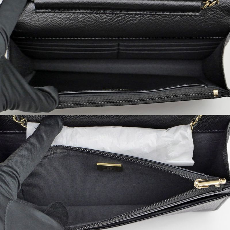 Chanel Chain Wallet Ap4653 Grained Shiny Calfskin Black Gold Hardware — view 6