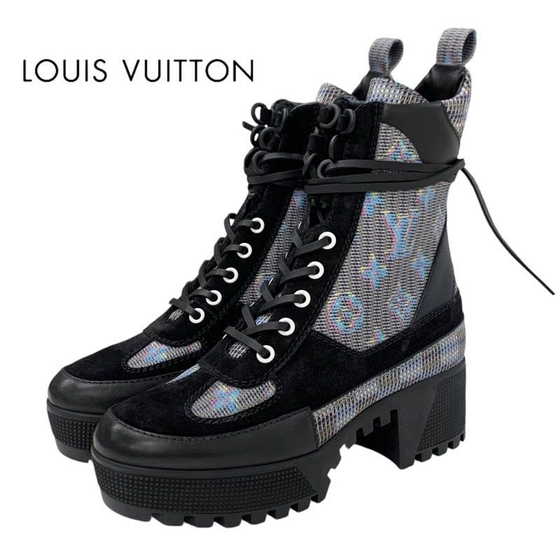 Louis Vuitton Laurie Line Monogram Boots Short Shoes Leather Suede Black