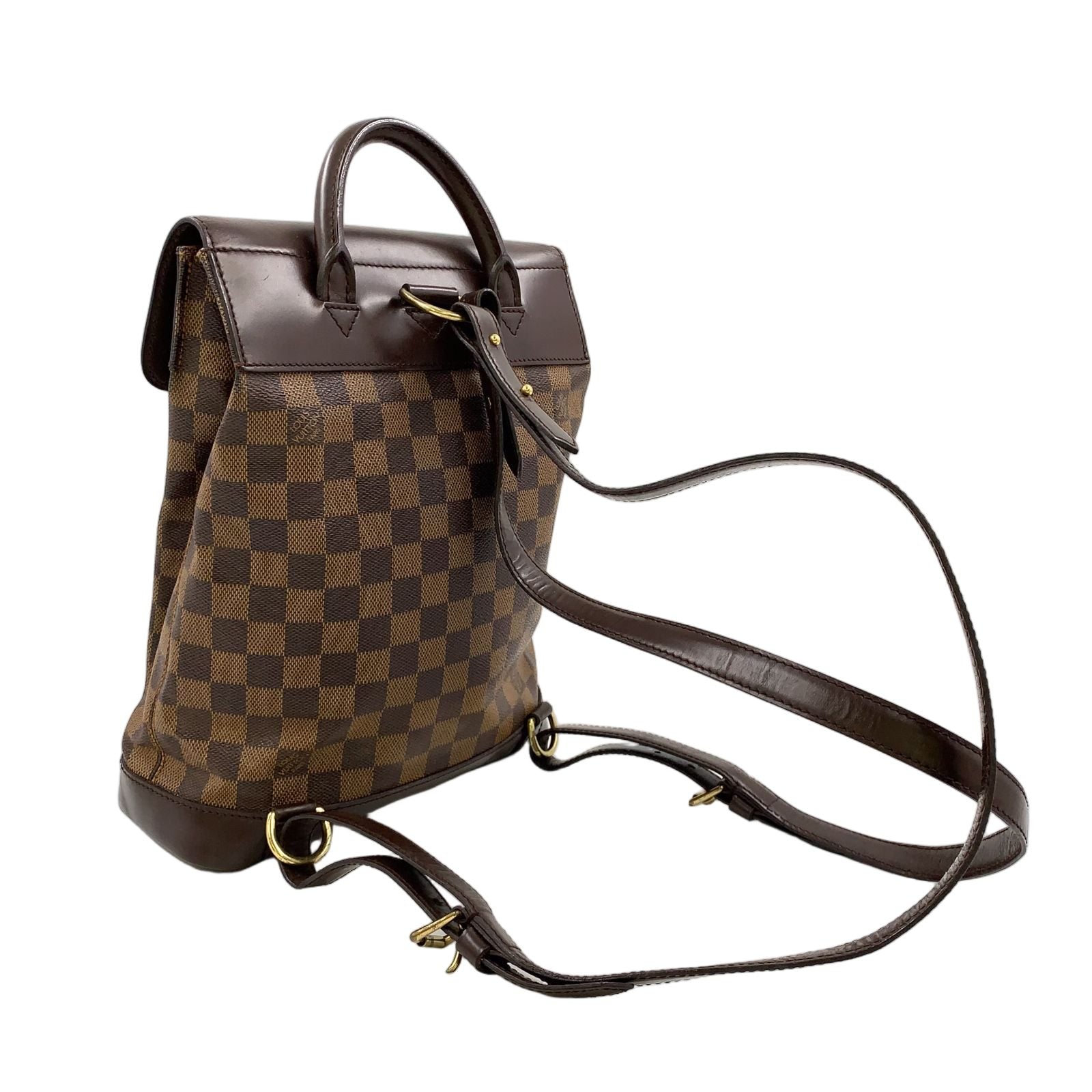 Louis Vuitton Soho Damier Ebene Leather Brown Backpack Gold — view 2