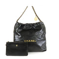Chanel 22 Small Black Gold Shiny Calfskin Shoulder Bag