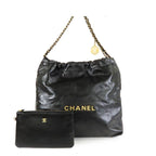 Chanel 22 Small Black Gold Shiny Calfskin Shoulder Bag