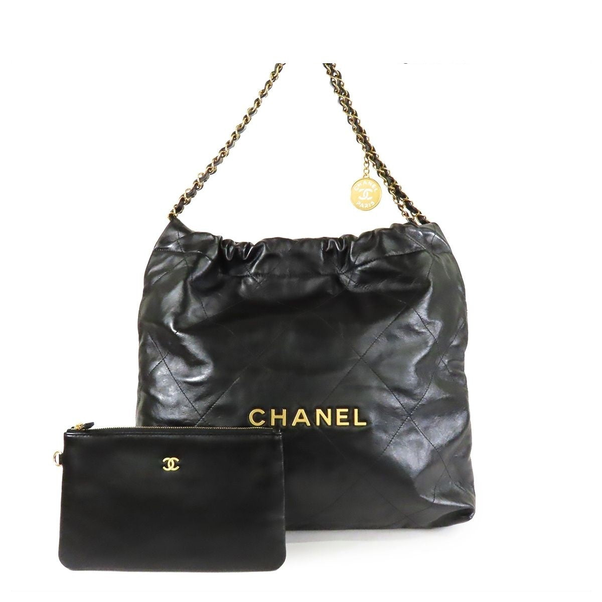 Chanel 22 Small Black Gold Shiny Calfskin Shoulder Bag