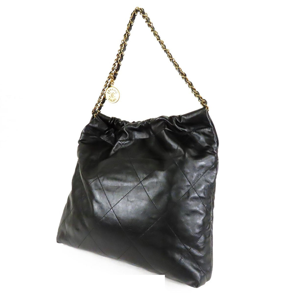 Chanel 22 Small Black Gold Shiny Calfskin Shoulder Bag — view 2
