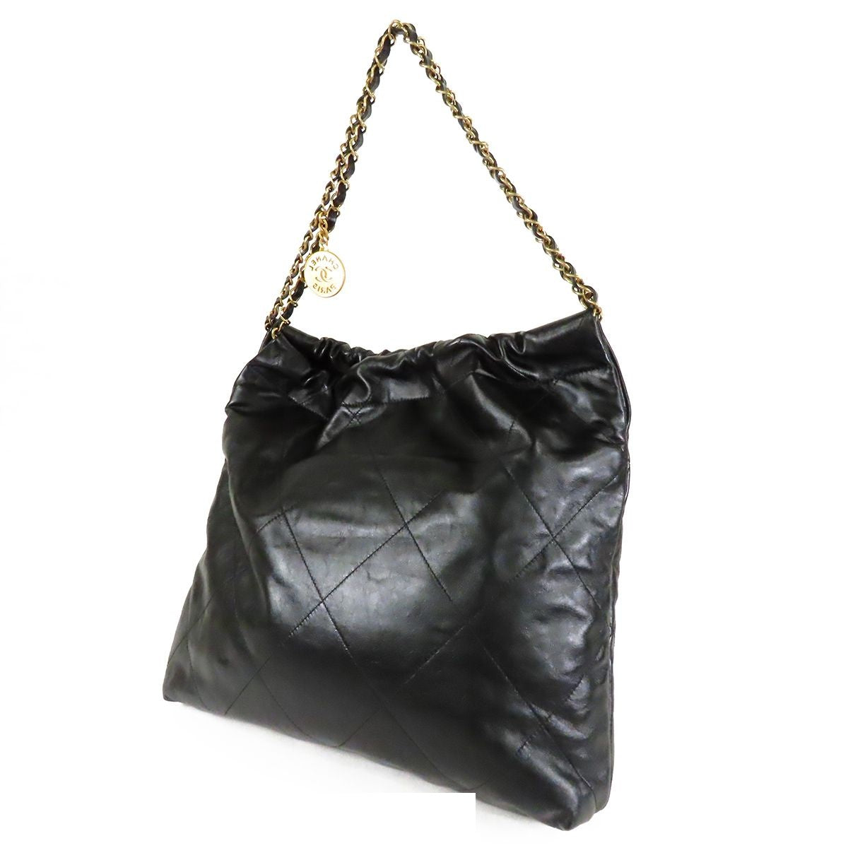 Chanel 22 Small Black Gold Shiny Calfskin Shoulder Bag — view 2