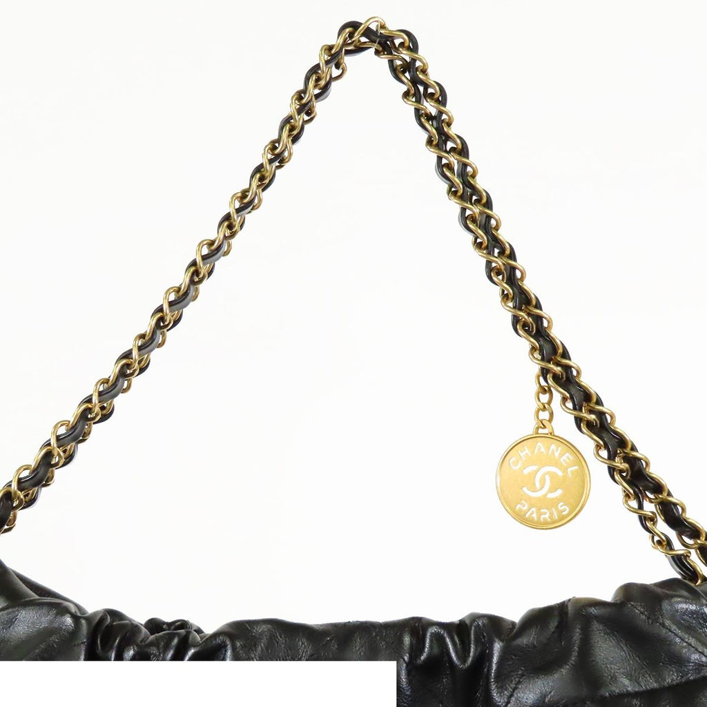 Chanel 22 Small Black Gold Shiny Calfskin Shoulder Bag — view 4