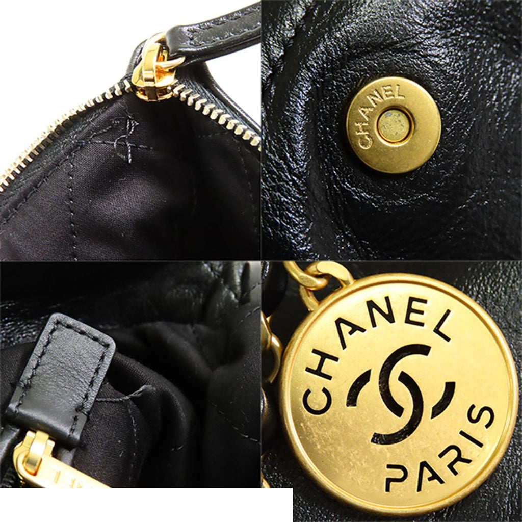 Chanel 22 Small Black Gold Shiny Calfskin Shoulder Bag — view 8