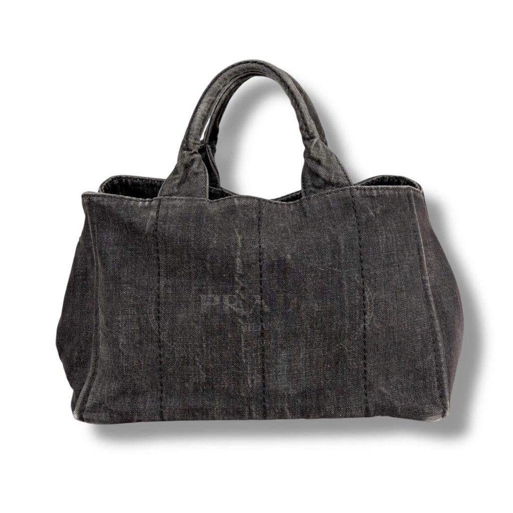 Prada Canapa Tote Shoulder Bag 2-Way Denim Canvas Black — view 2