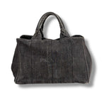 Prada Canapa Tote Shoulder Bag 2-Way Denim Canvas Black — view 2