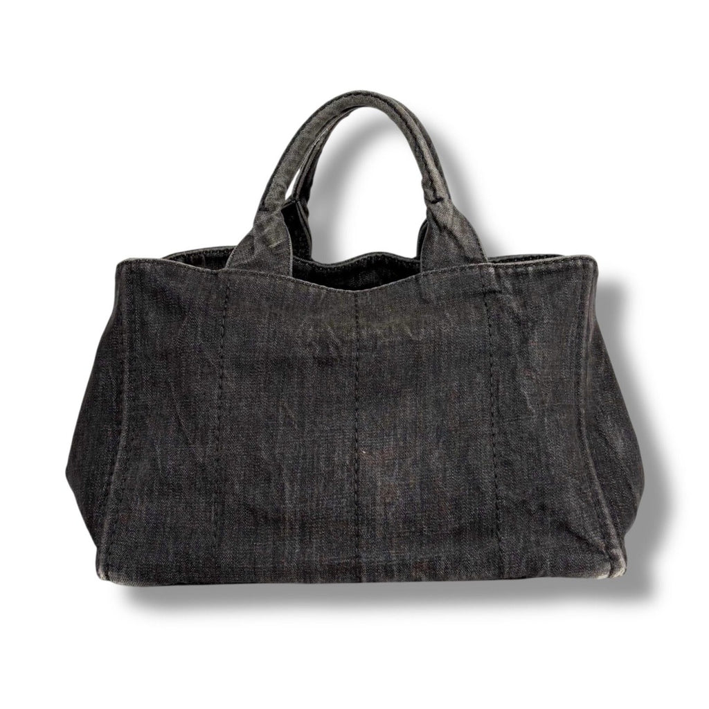 Prada Canapa Tote Shoulder Bag 2-Way Denim Canvas Black — view 3