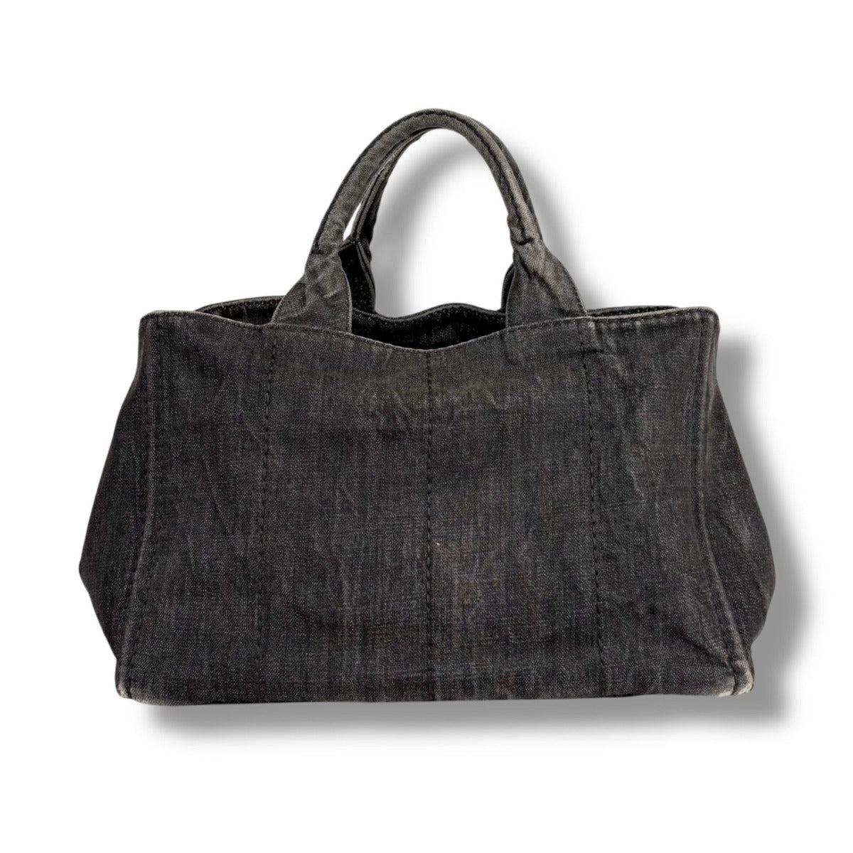 Prada Canapa Tote Shoulder Bag 2-Way Denim Canvas Black — view 3