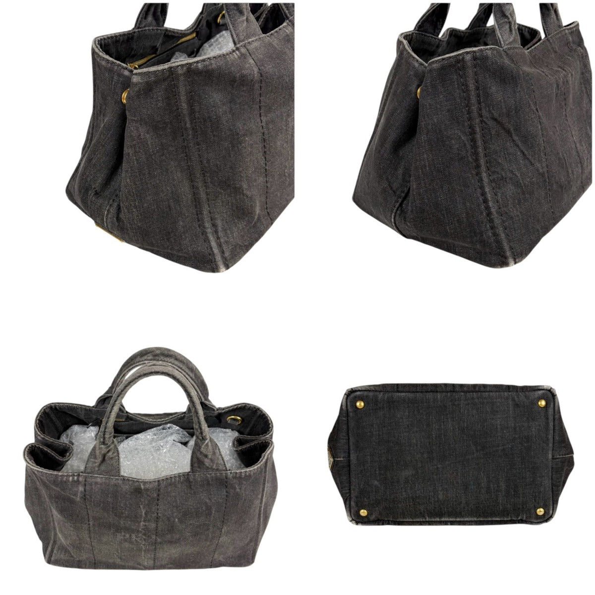 Prada Canapa Tote Shoulder Bag 2-Way Denim Canvas Black — view 4