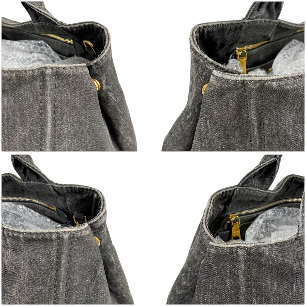 Prada Canapa Tote Shoulder Bag 2-Way Denim Canvas Black — view 5