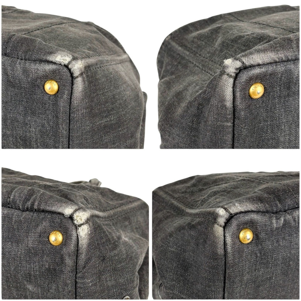 Prada Canapa Tote Shoulder Bag 2-Way Denim Canvas Black — view 6