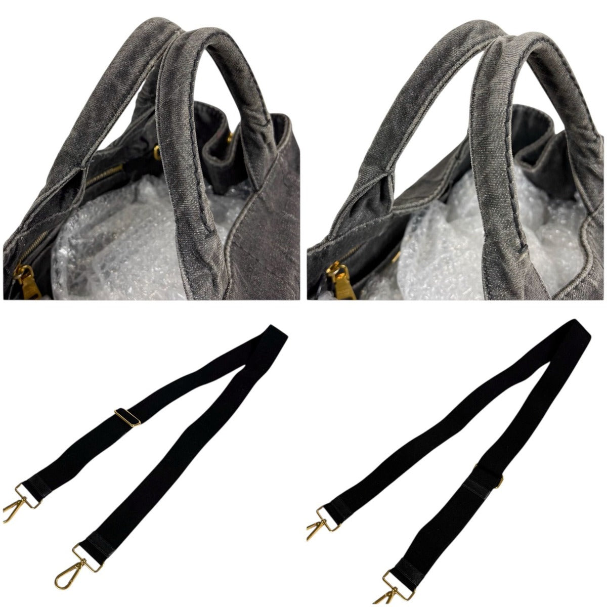 Prada Canapa Tote Shoulder Bag 2-Way Denim Canvas Black — view 7