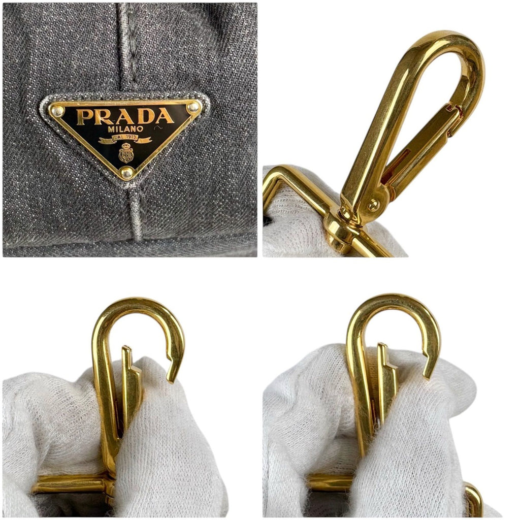 Prada Canapa Tote Shoulder Bag 2-Way Denim Canvas Black — view 8
