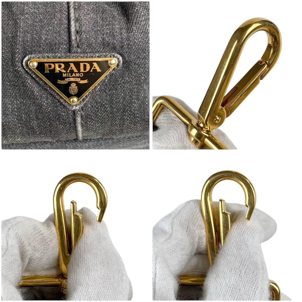Prada Canapa Tote Shoulder Bag 2-Way Denim Canvas Black — view 8