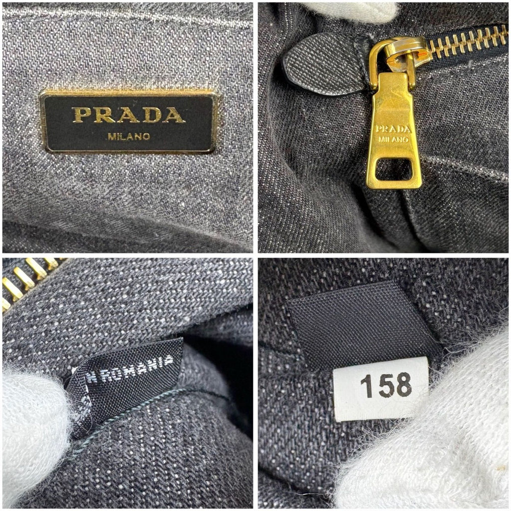 Prada Canapa Tote Shoulder Bag 2-Way Denim Canvas Black — view 9