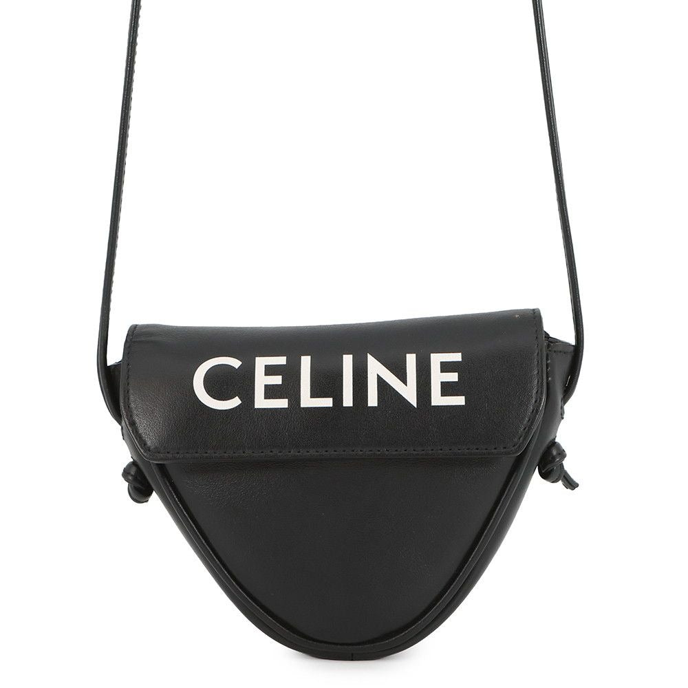 Celine Shoulder Bag Mini Triangle Logo Leather Pochette Black