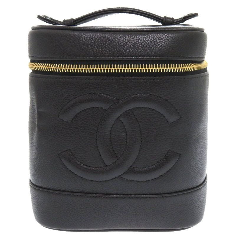 Chanel Caviar Leather Black 4 Vintage Vanity Bag Handbag Vertical Shape