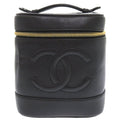 Chanel Caviar Leather Black 4 Vintage Vanity Bag Handbag Vertical Shape