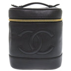 Chanel Caviar Leather Black 4 Vintage Vanity Bag Handbag Vertical Shape