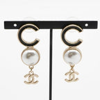 Chanel Earrings Gold Black Coco Mark Logo Pearl — view 8