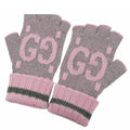 Gucci Fingerless Gloves Pink Gray Cashmere GG Logo