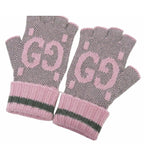 Gucci Fingerless Gloves Pink Gray Cashmere GG Logo