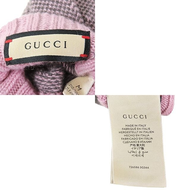 Gucci Fingerless Gloves Pink Gray Cashmere GG Logo — view 7