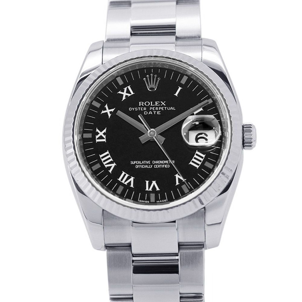 Rolex Oyster Perpetual Date Number SS 18k White Gold Combination Watch Black