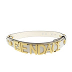Versace Fendace Fendi 8 C0662 Leather Metal White Gold Belt 1891