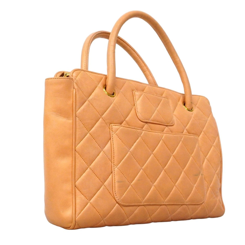 Chanel Handbag Quilted Lambskin Beige Gold — view 2