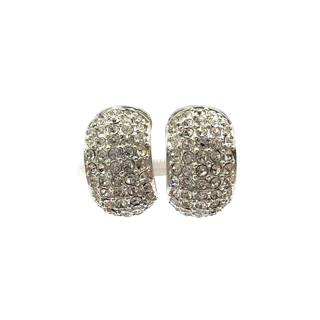 Dior Rhinestone Half Hoop Metal Color Stone Clear Silver Earrings