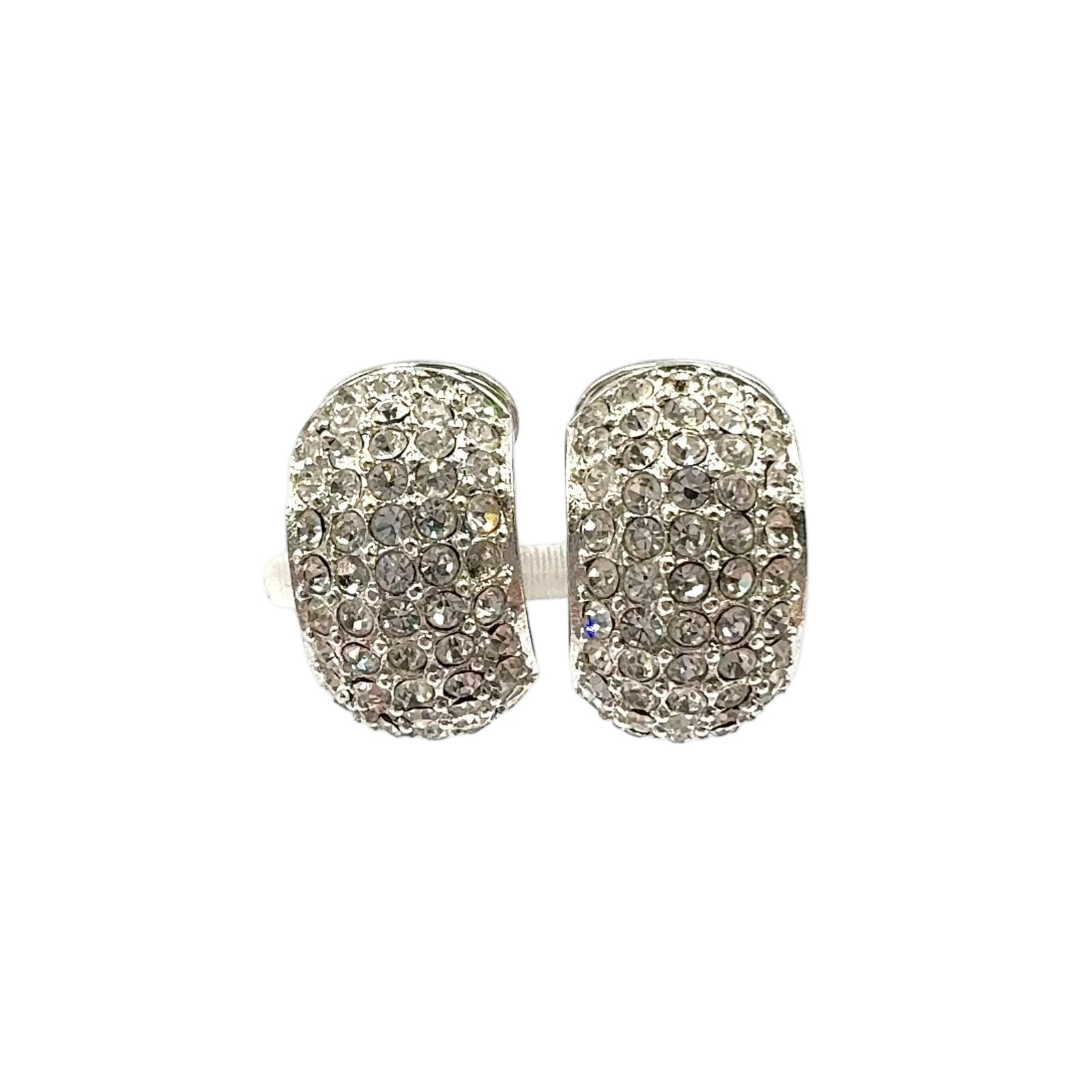 Dior Rhinestone Half Hoop Metal Color Stone Clear Silver Earrings