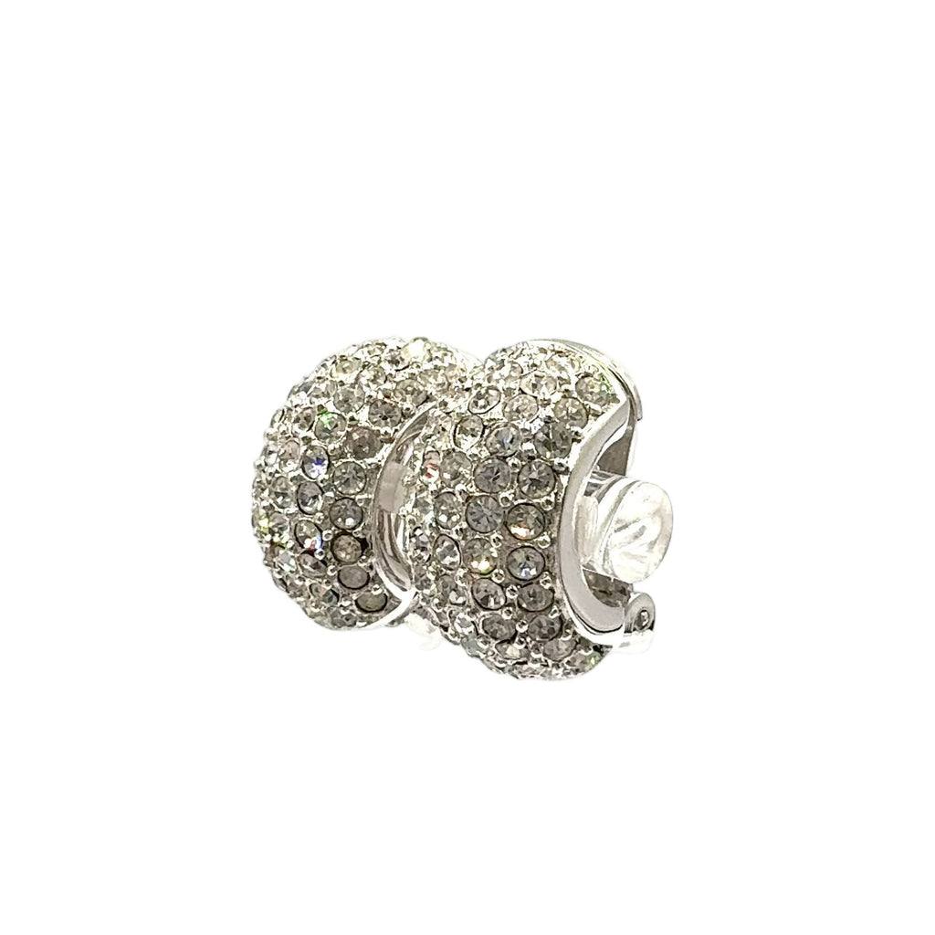 Dior Rhinestone Half Hoop Metal Color Stone Clear Silver Earrings — view 2