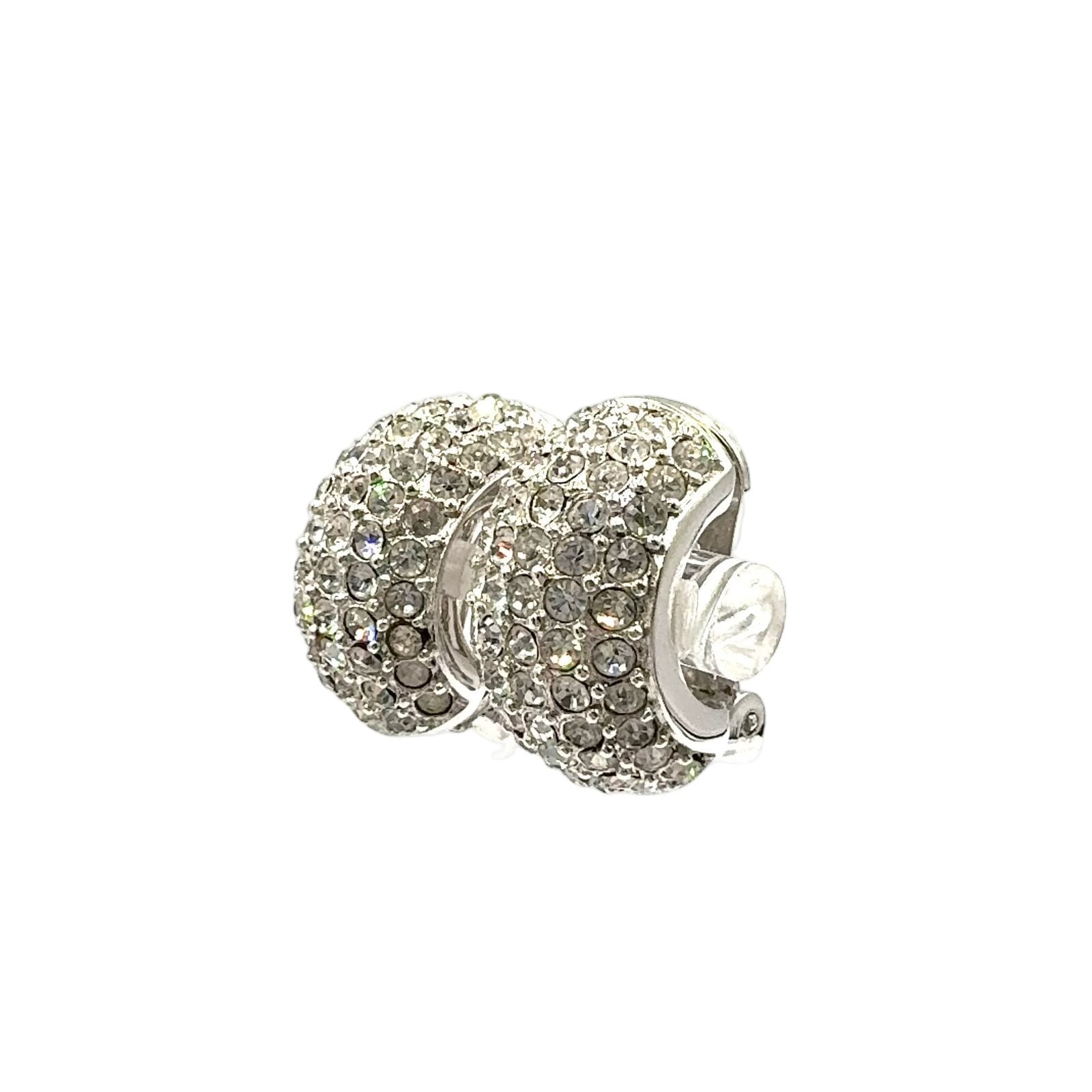 Dior Rhinestone Half Hoop Metal Color Stone Clear Silver Earrings — view 2