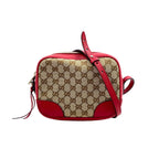 Gucci GG Canvas Leather Beige Red Shoulder Bag Gold