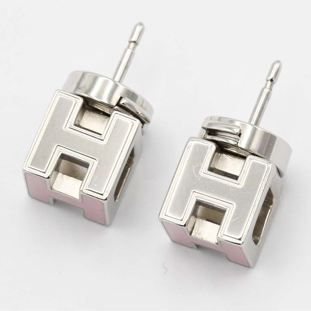 Hermes Earrings Cage de Ash Cube Logo Silver Color Pink X Accessories — view 4